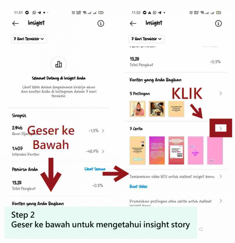 Step 2 geser ke bawah untuk mengetahui insight stories igs