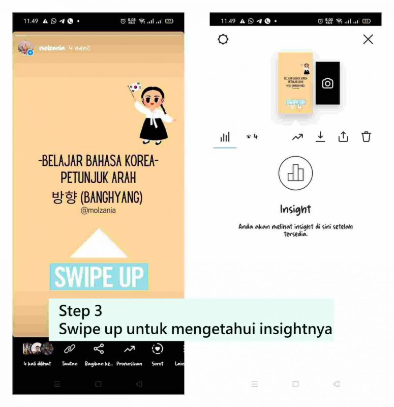  step 3 geser ke atas atau swipe up untuk melihat insightnya