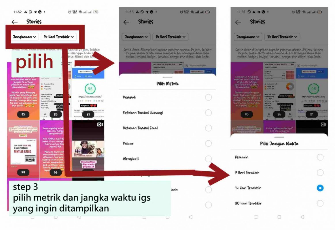  step 3 pilih metrik dan jangka waktu igs yang ingin ditampilkan.