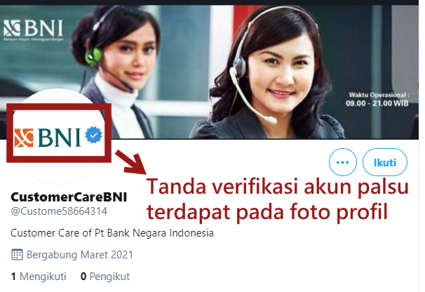 tanda verifikasi akun bank palsu terdapat pada foto profil