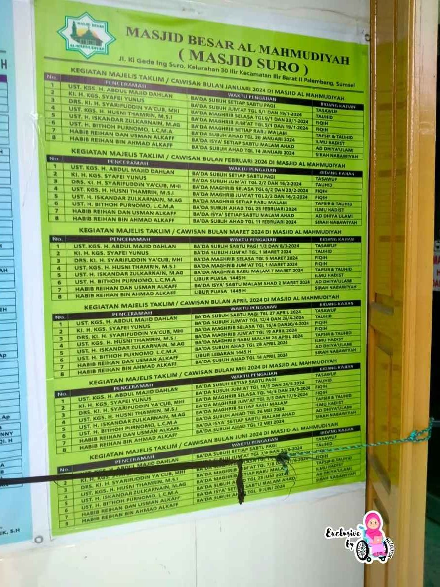 jadwal kegiatan di masjid besar mahmudiyah palembang