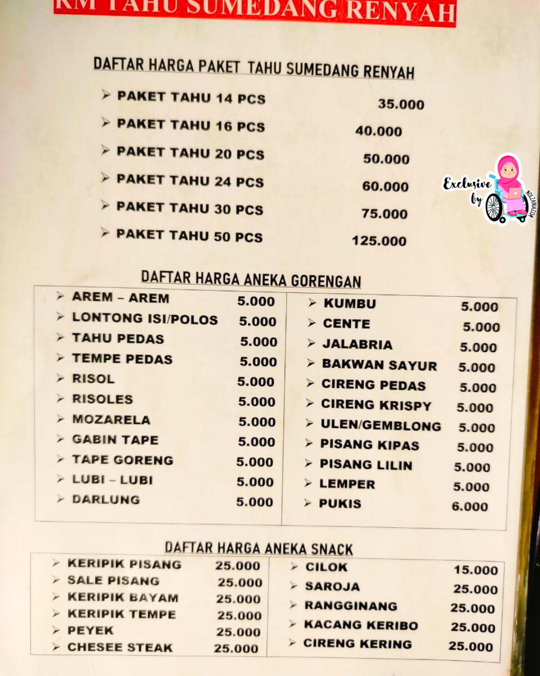 harga paket tahu sumedang dan gorengan